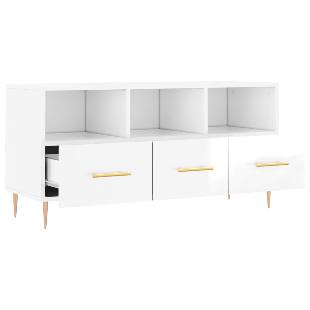 vidaXL TV Cabinet High Gloss White 102x36x50 cm Engineered Wood