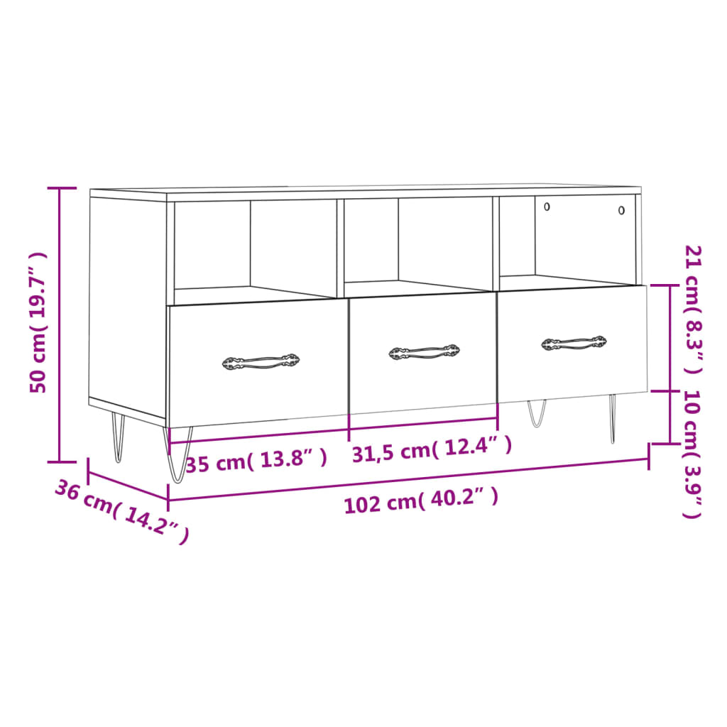 vidaXL TV Cabinet Black 102x36x50 cm Engineered Wood