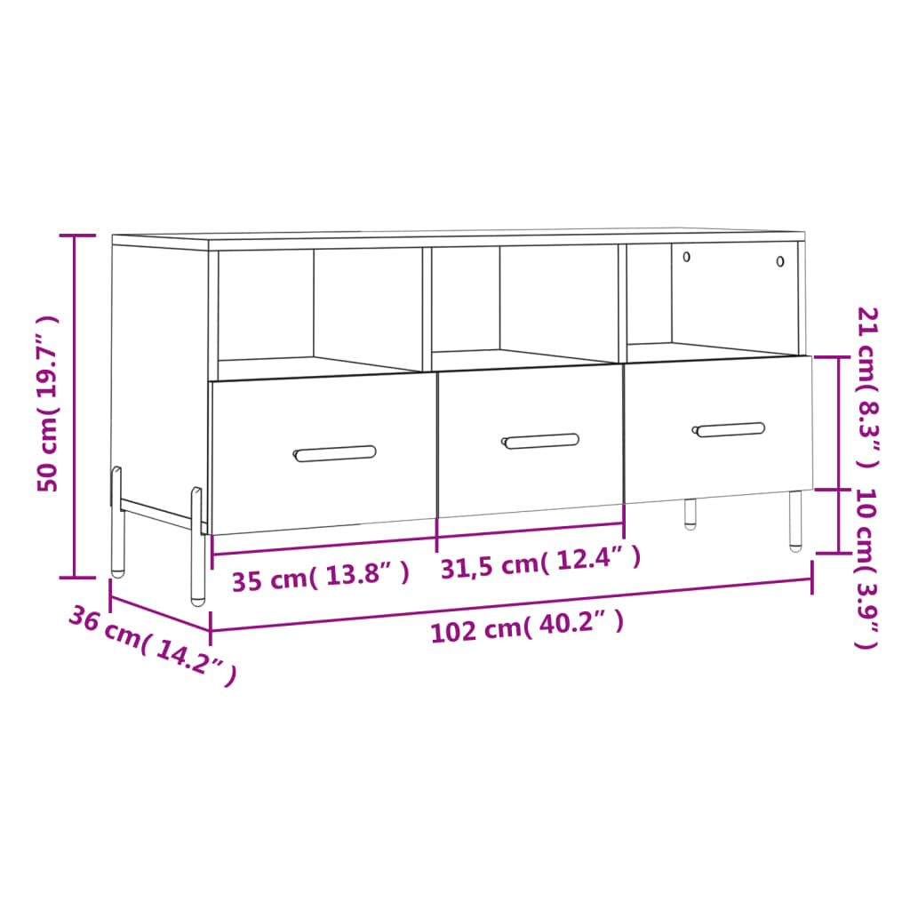 vidaXL TV Cabinet Concrete Grey 102x36x50 cm Engineered Wood