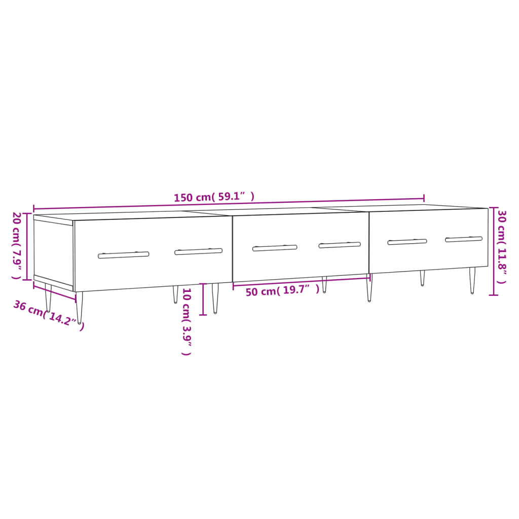 vidaXL TV Cabinet Grey Sonoma 150x36x30 cm Engineered Wood