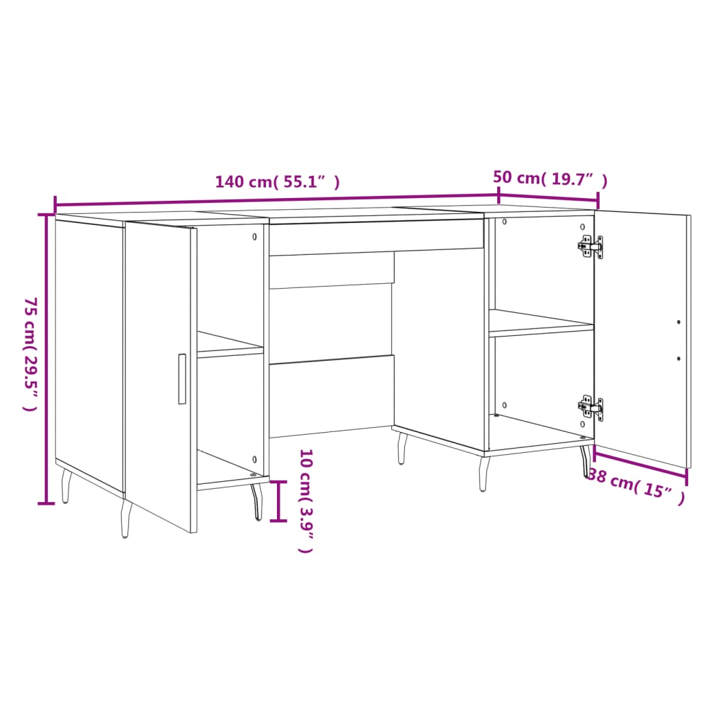 vidaXL Desk Black 140x50x75 cm Engineered Wood