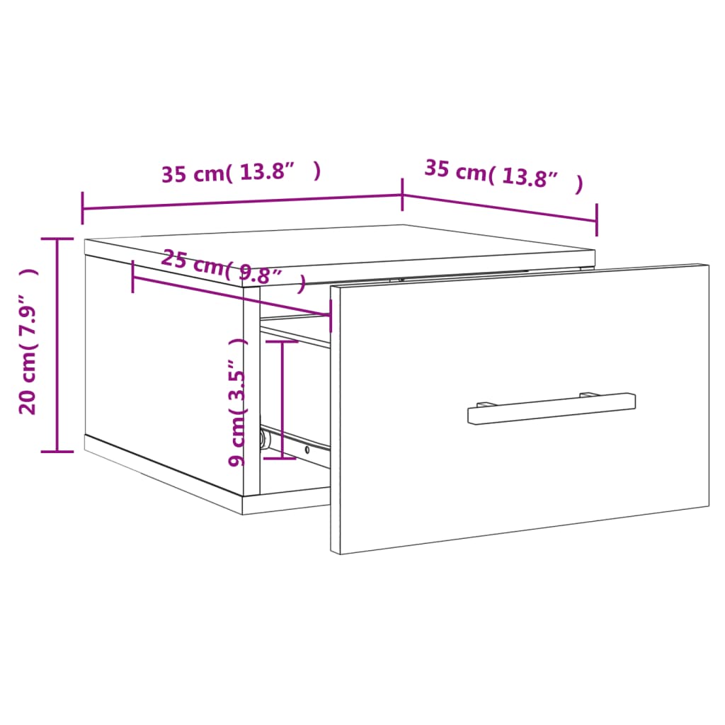 vidaXL Wall-mounted Bedside Cabinet Sonoma Oak 35x35x20 cm