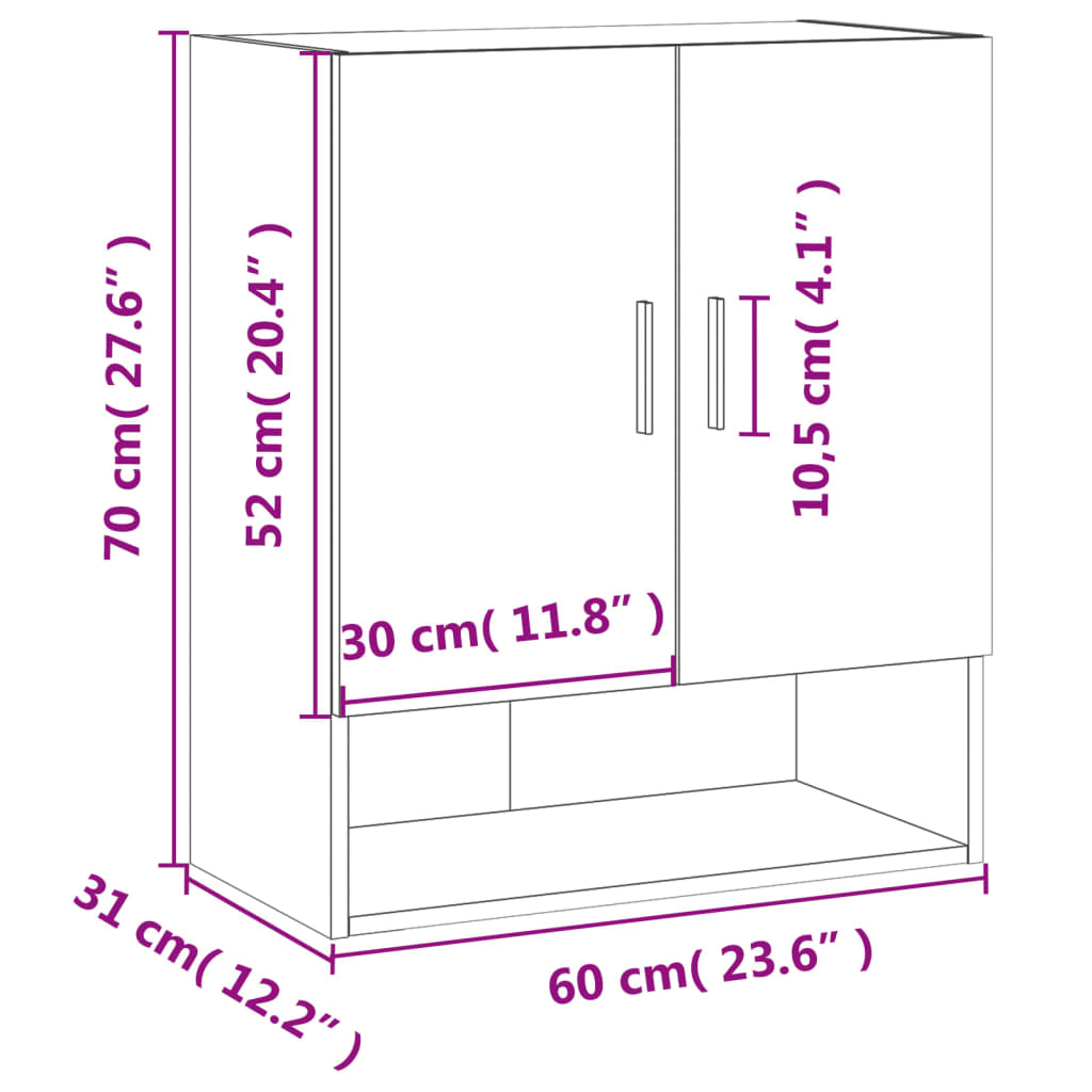 vidaXL Wall Cabinet Sonoma Oak 60x31x70 cm Engineered Wood