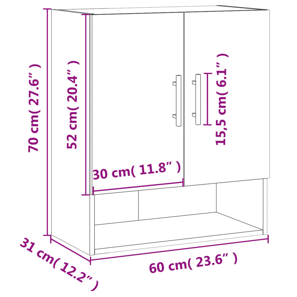 vidaXL Wall Cabinet Black 60x31x70 cm Engineered Wood