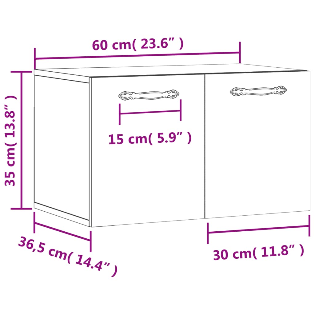 vidaXL Wall Cabinet High Gloss White 60x36.5x35 cm Engineered Wood