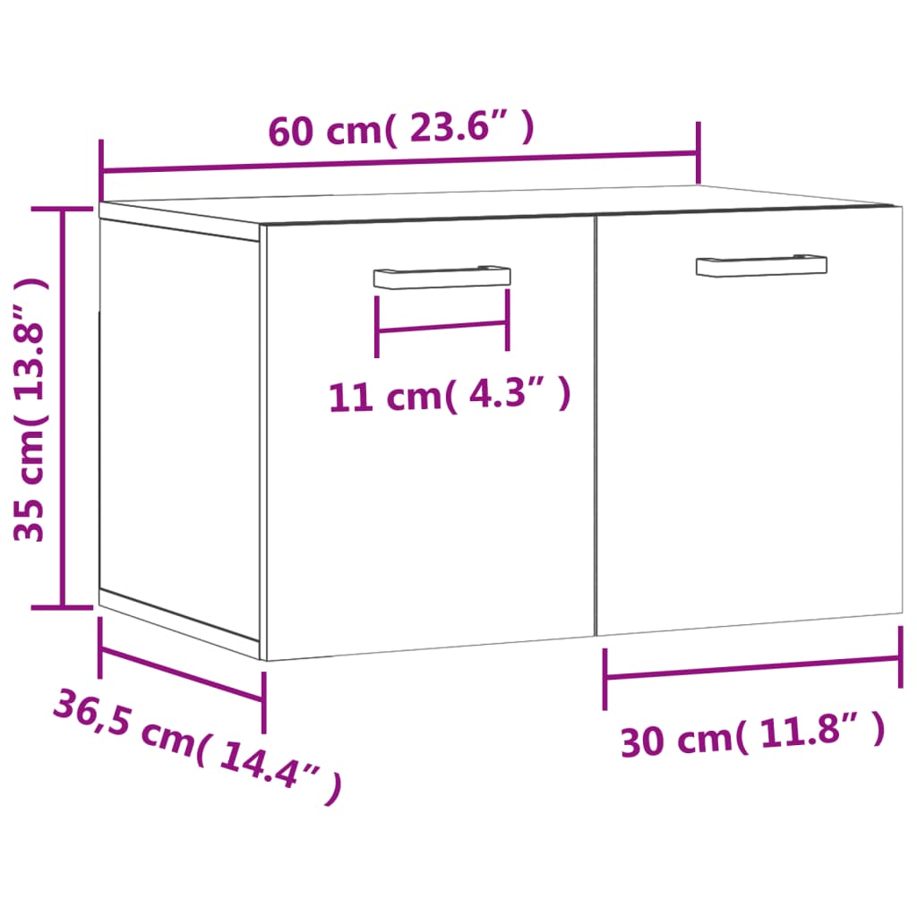 vidaXL Wall Cabinet Black 60x36.5x35 cm Engineered Wood