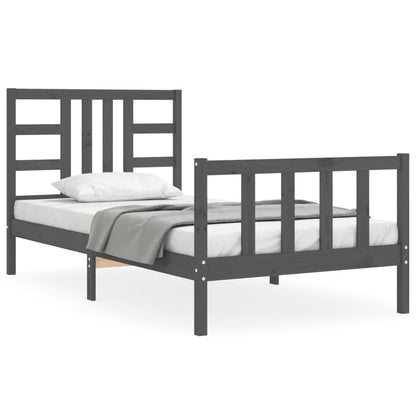 vidaXL Bed Frame with Headboard Grey 90x190 cm Single Solid Wood