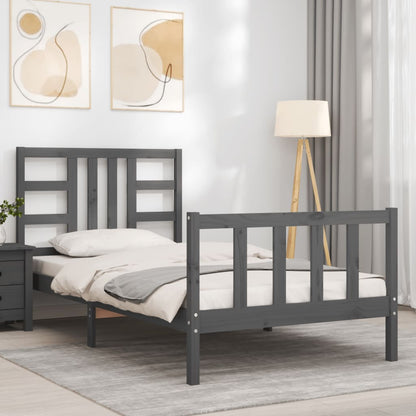 vidaXL Bed Frame with Headboard Grey 90x190 cm Single Solid Wood