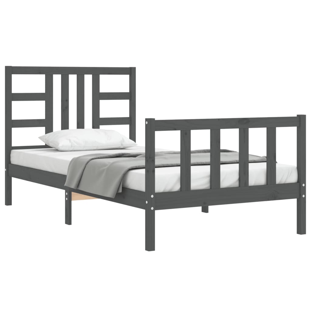 vidaXL Bed Frame with Headboard Grey 90x190 cm Single Solid Wood