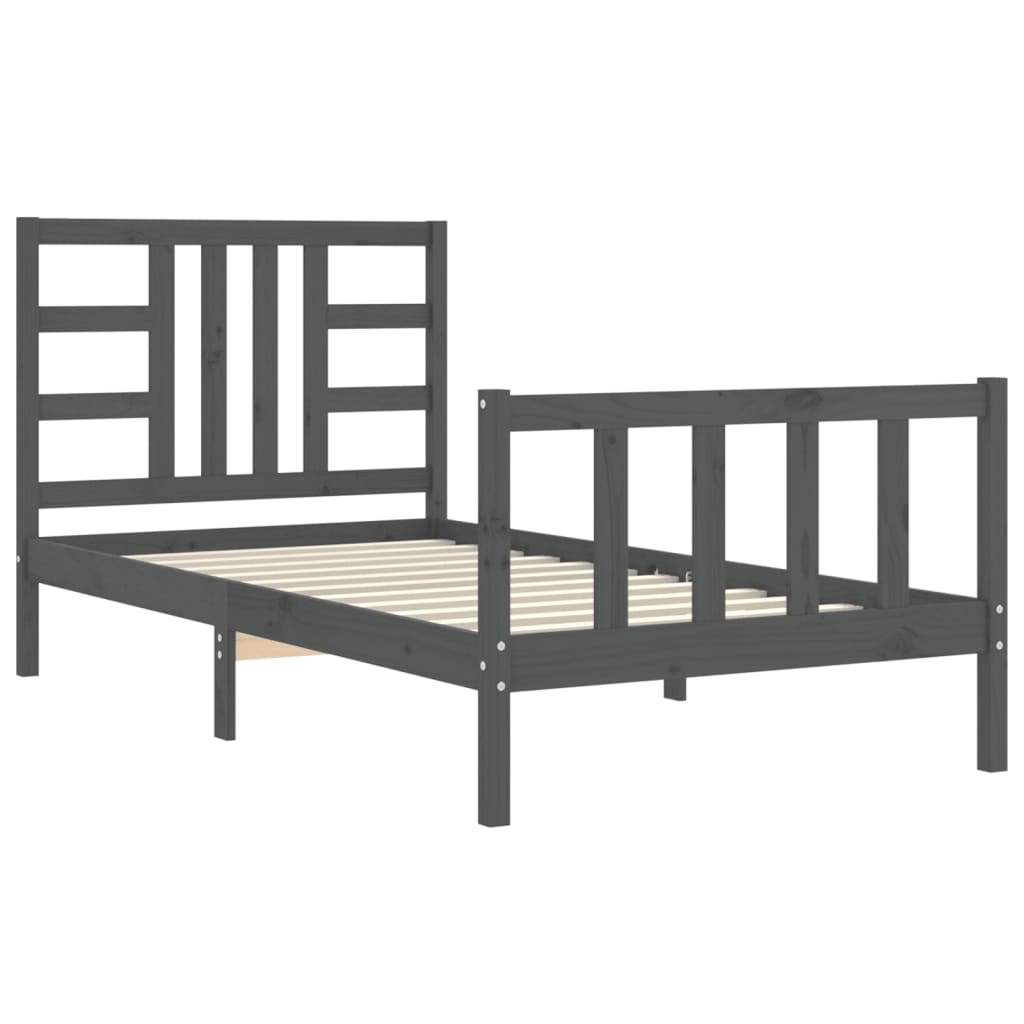 vidaXL Bed Frame with Headboard Grey 90x190 cm Single Solid Wood