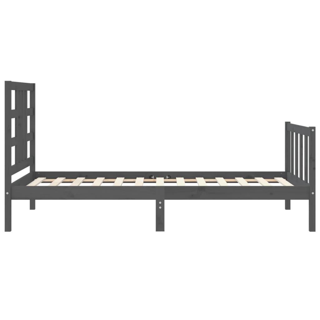 vidaXL Bed Frame with Headboard Grey 90x190 cm Single Solid Wood