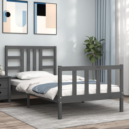 vidaXL Bed Frame with Headboard Grey 90x190 cm Single Solid Wood