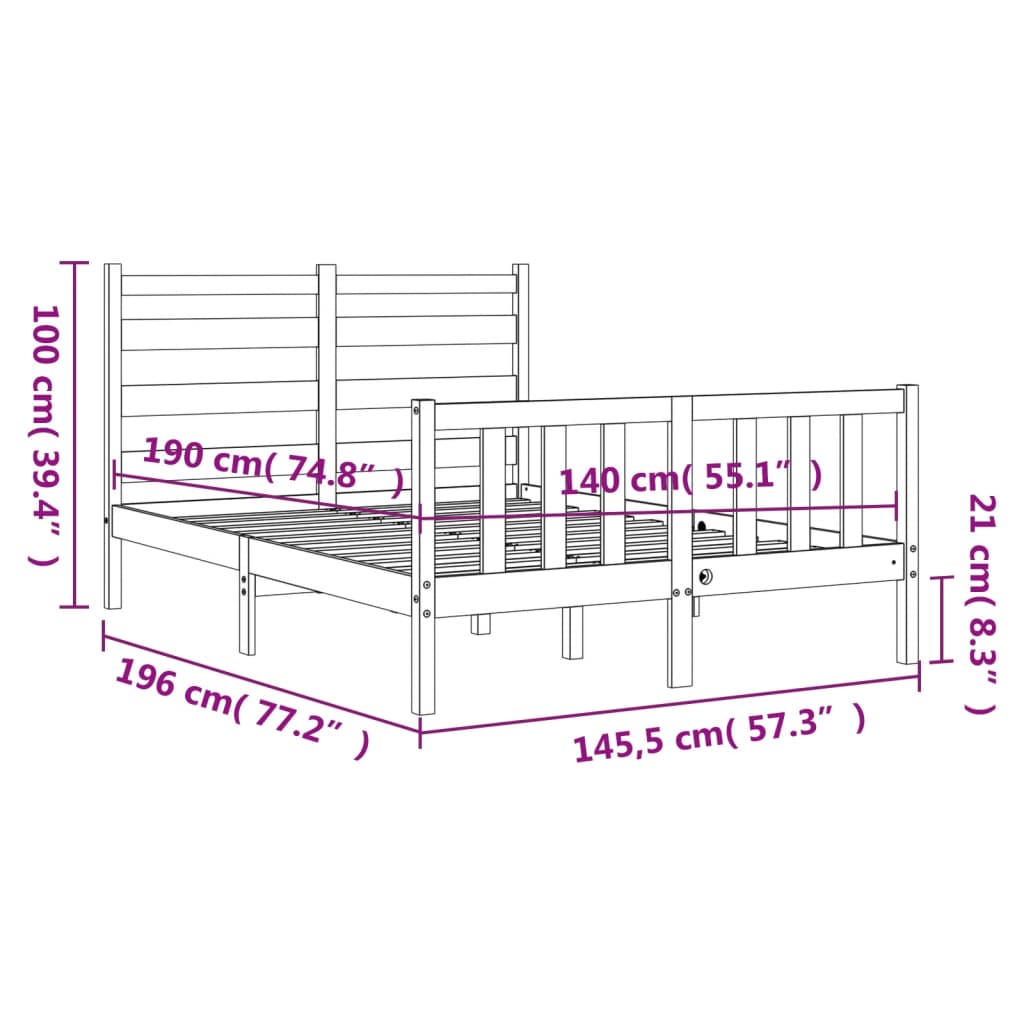 vidaXL Bed Frame with Headboard 140x190 cm Solid Wood