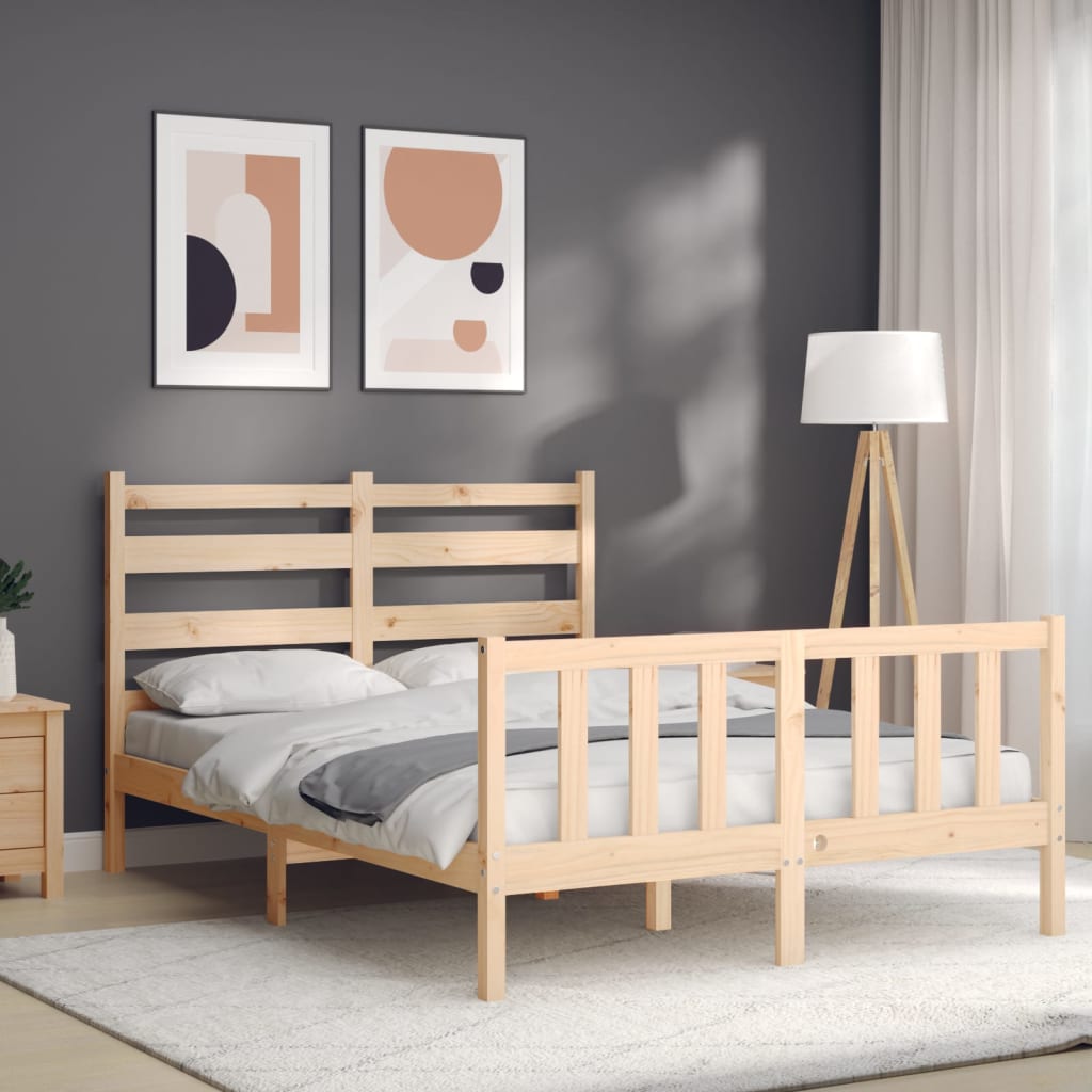 vidaXL Bed Frame with Headboard 140x190 cm Solid Wood