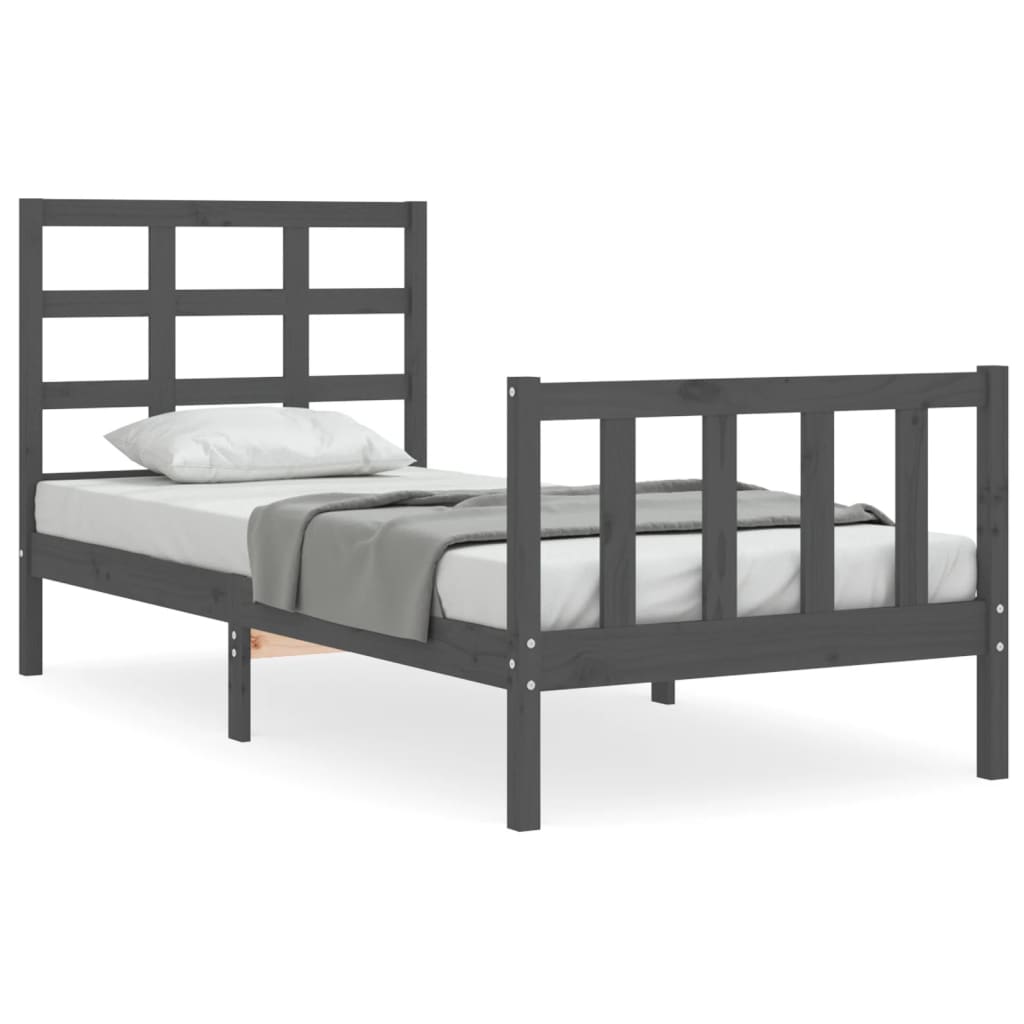 vidaXL Bed Frame with Headboard Grey Small Single Solid Wood