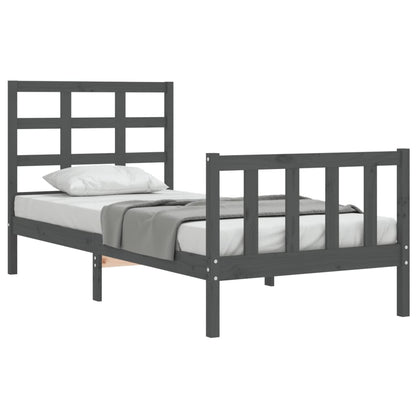 vidaXL Bed Frame with Headboard Grey Small Single Solid Wood