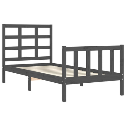 vidaXL Bed Frame with Headboard Grey Small Single Solid Wood