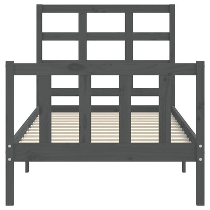 vidaXL Bed Frame with Headboard Grey Small Single Solid Wood