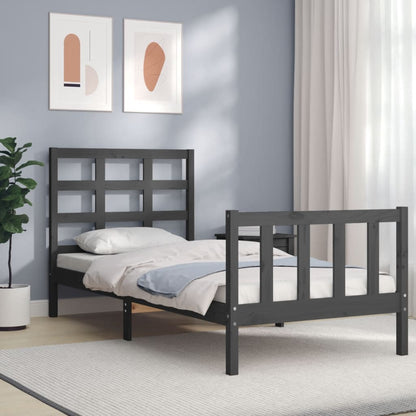 vidaXL Bed Frame with Headboard Grey Small Single Solid Wood