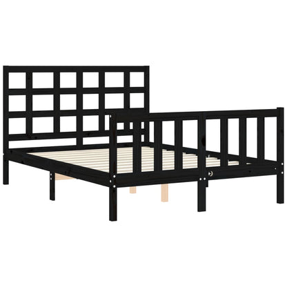 vidaXL Bed Frame with Headboard Black Double Solid Wood