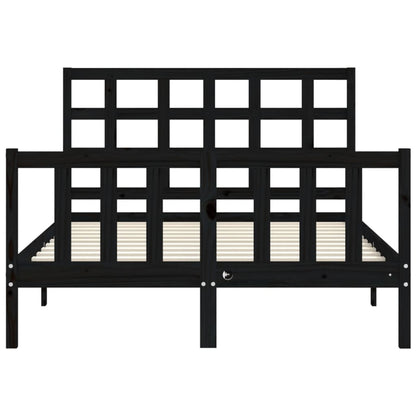 vidaXL Bed Frame with Headboard Black Double Solid Wood