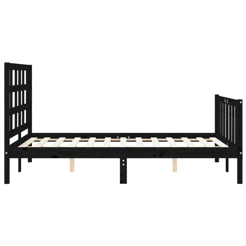 vidaXL Bed Frame with Headboard Black Double Solid Wood