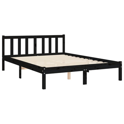 vidaXL Bed Frame with Headboard Black Double Solid Wood