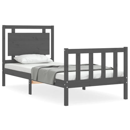 vidaXL Bed Frame with Headboard Grey 100x200 cm Solid Wood