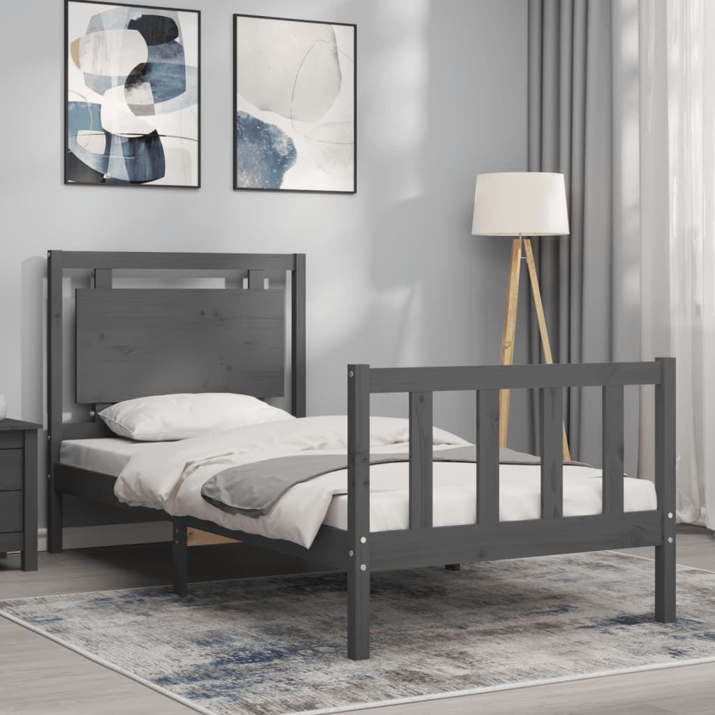 vidaXL Bed Frame with Headboard Grey 100x200 cm Solid Wood