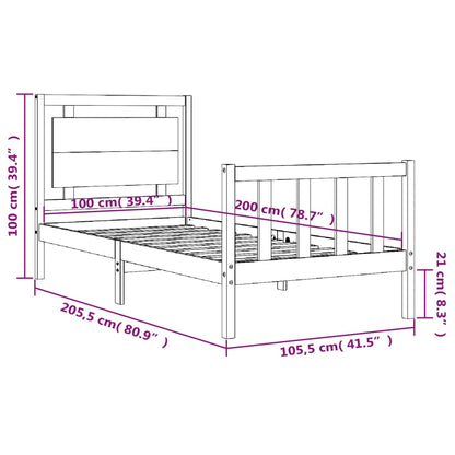 vidaXL Bed Frame with Headboard Grey 100x200 cm Solid Wood