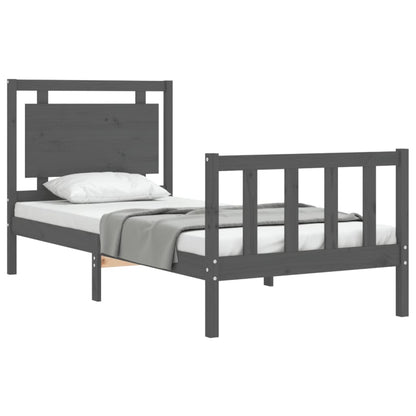 vidaXL Bed Frame with Headboard Grey 100x200 cm Solid Wood