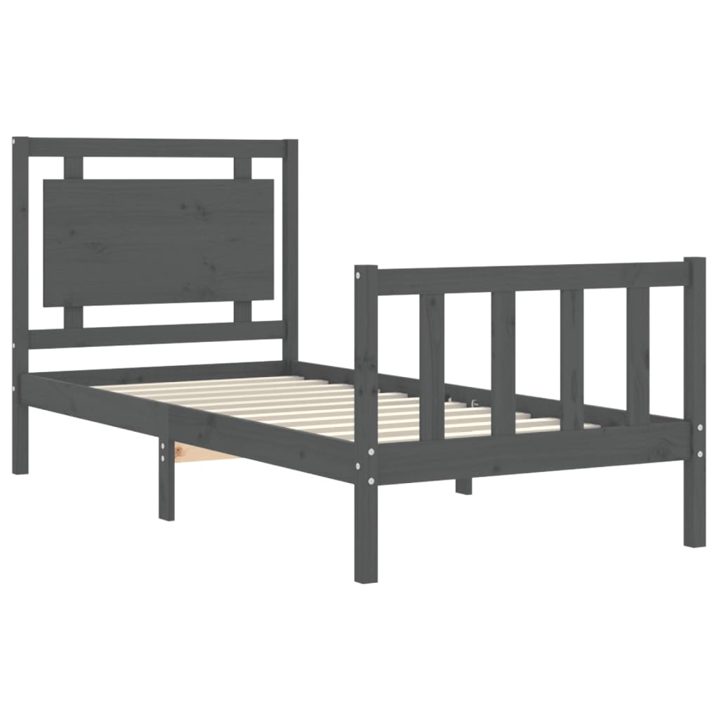 vidaXL Bed Frame with Headboard Grey 100x200 cm Solid Wood