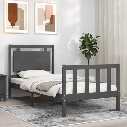 vidaXL Bed Frame with Headboard Grey 100x200 cm Solid Wood