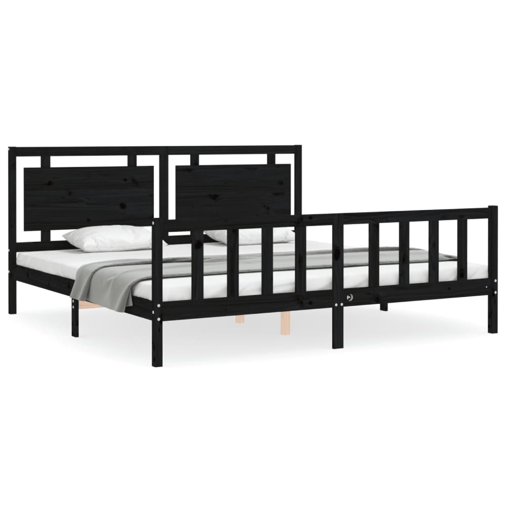 vidaXL Bed Frame with Headboard Black 180x200 cm Super King Solid Wood