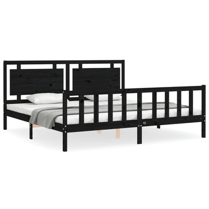 vidaXL Bed Frame with Headboard Black 180x200 cm Super King Solid Wood