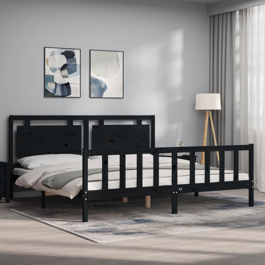 vidaXL Bed Frame with Headboard Black 180x200 cm Super King Solid Wood