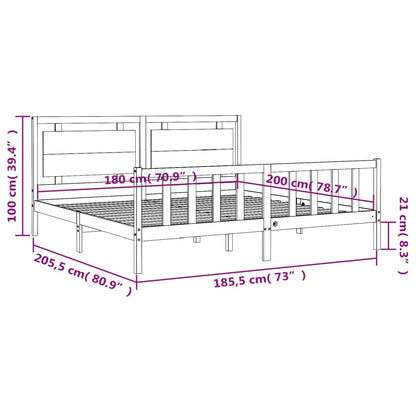 vidaXL Bed Frame with Headboard Black 180x200 cm Super King Solid Wood