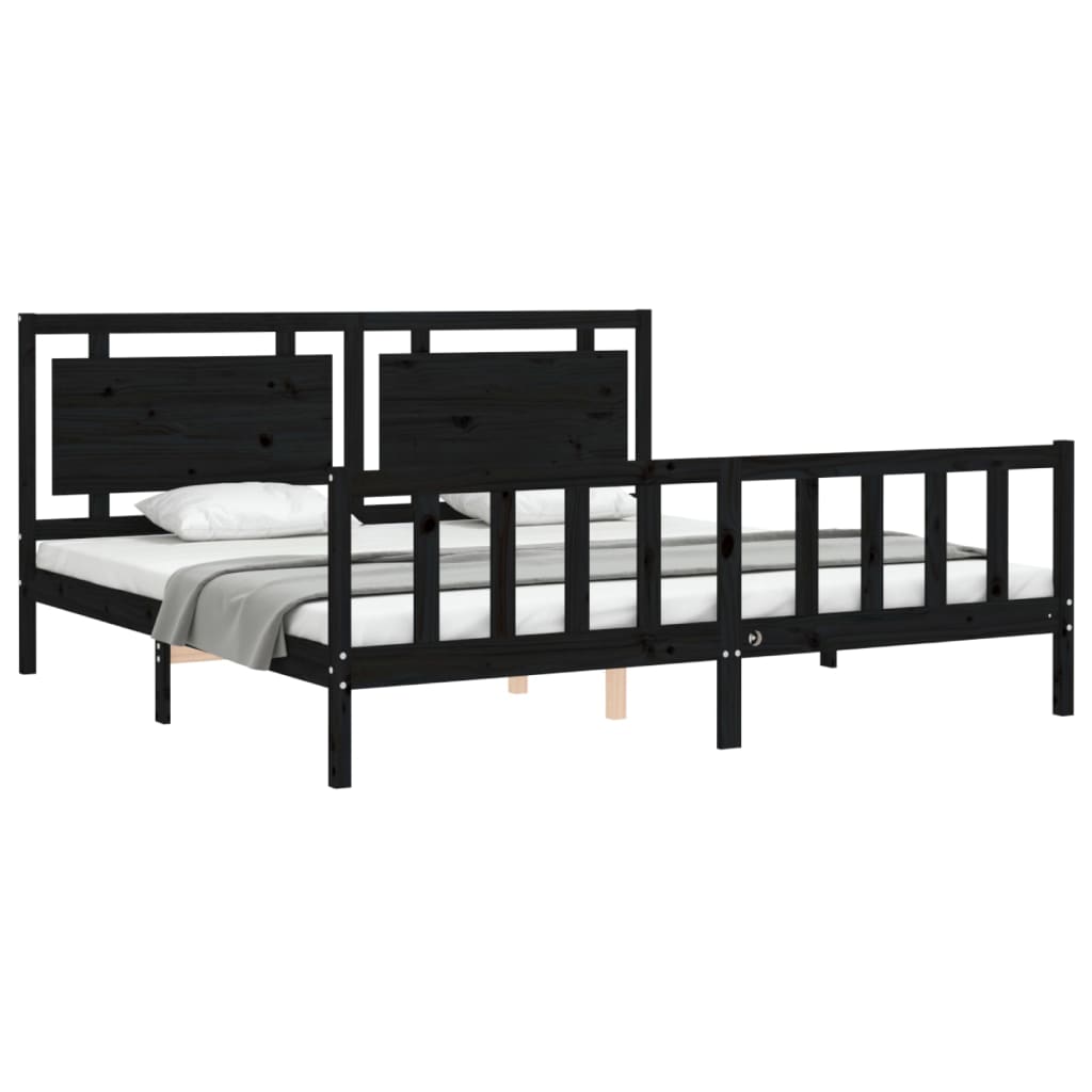 vidaXL Bed Frame with Headboard Black 180x200 cm Super King Solid Wood