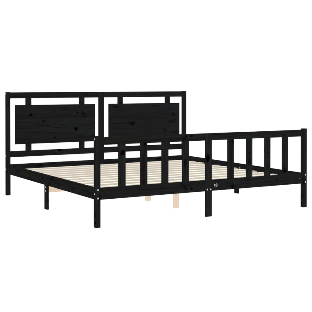 vidaXL Bed Frame with Headboard Black 180x200 cm Super King Solid Wood