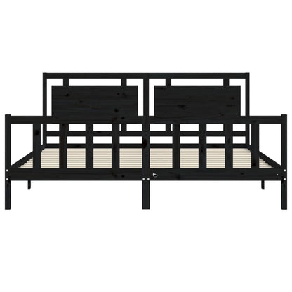 vidaXL Bed Frame with Headboard Black 180x200 cm Super King Solid Wood