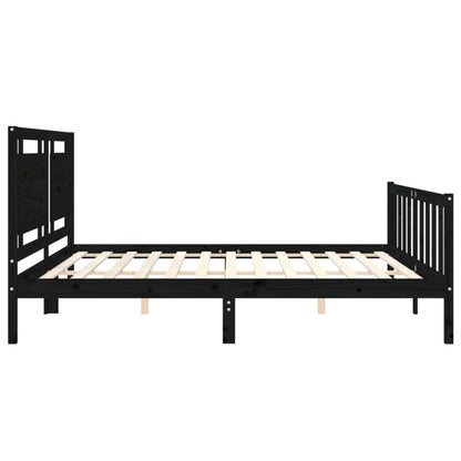 vidaXL Bed Frame with Headboard Black 180x200 cm Super King Solid Wood