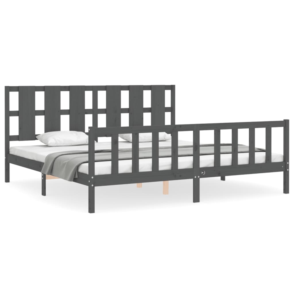 vidaXL Bed Frame with Headboard Grey 180x200 cm Super King Solid Wood