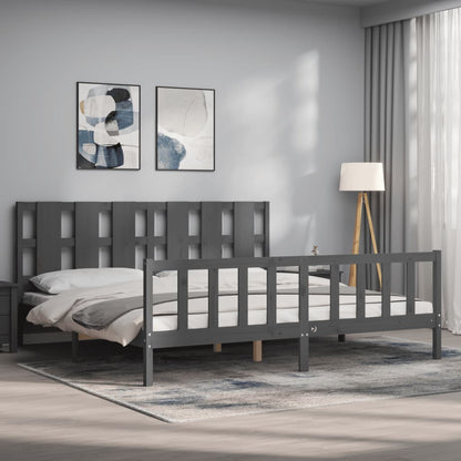 vidaXL Bed Frame with Headboard Grey 180x200 cm Super King Solid Wood