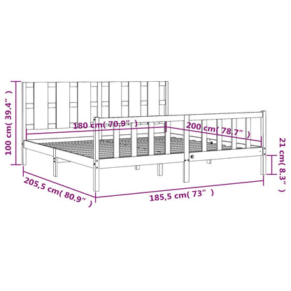 vidaXL Bed Frame with Headboard Grey 180x200 cm Super King Solid Wood