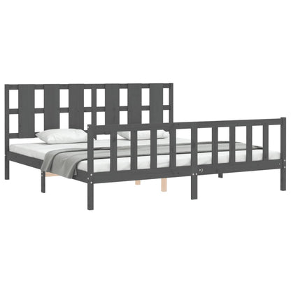 vidaXL Bed Frame with Headboard Grey 180x200 cm Super King Solid Wood