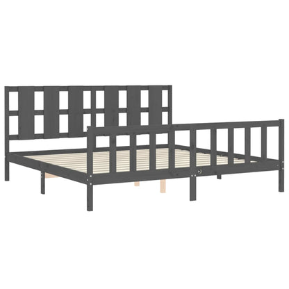 vidaXL Bed Frame with Headboard Grey 180x200 cm Super King Solid Wood