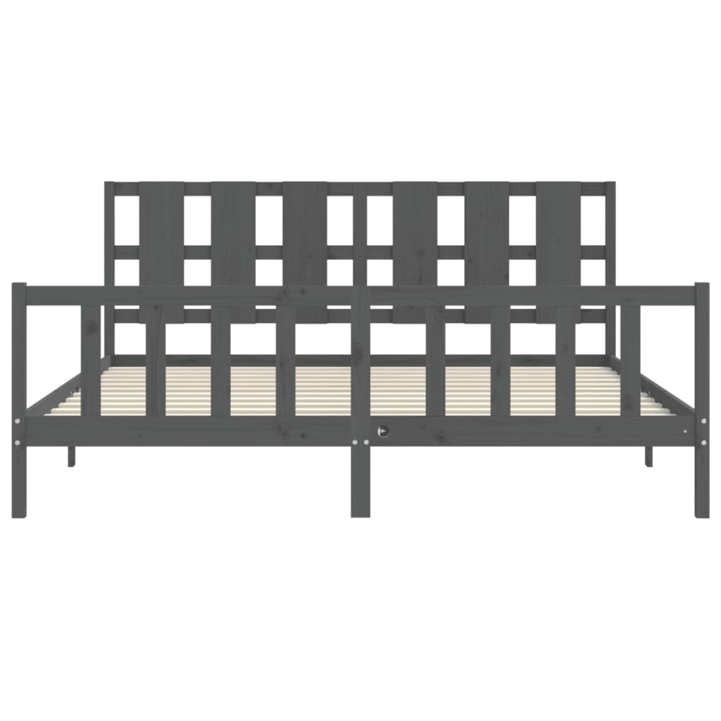 vidaXL Bed Frame with Headboard Grey 180x200 cm Super King Solid Wood