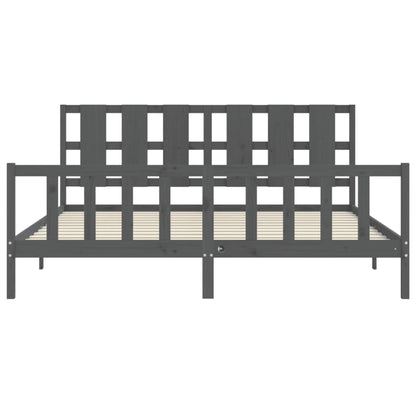 vidaXL Bed Frame with Headboard Grey 180x200 cm Super King Solid Wood