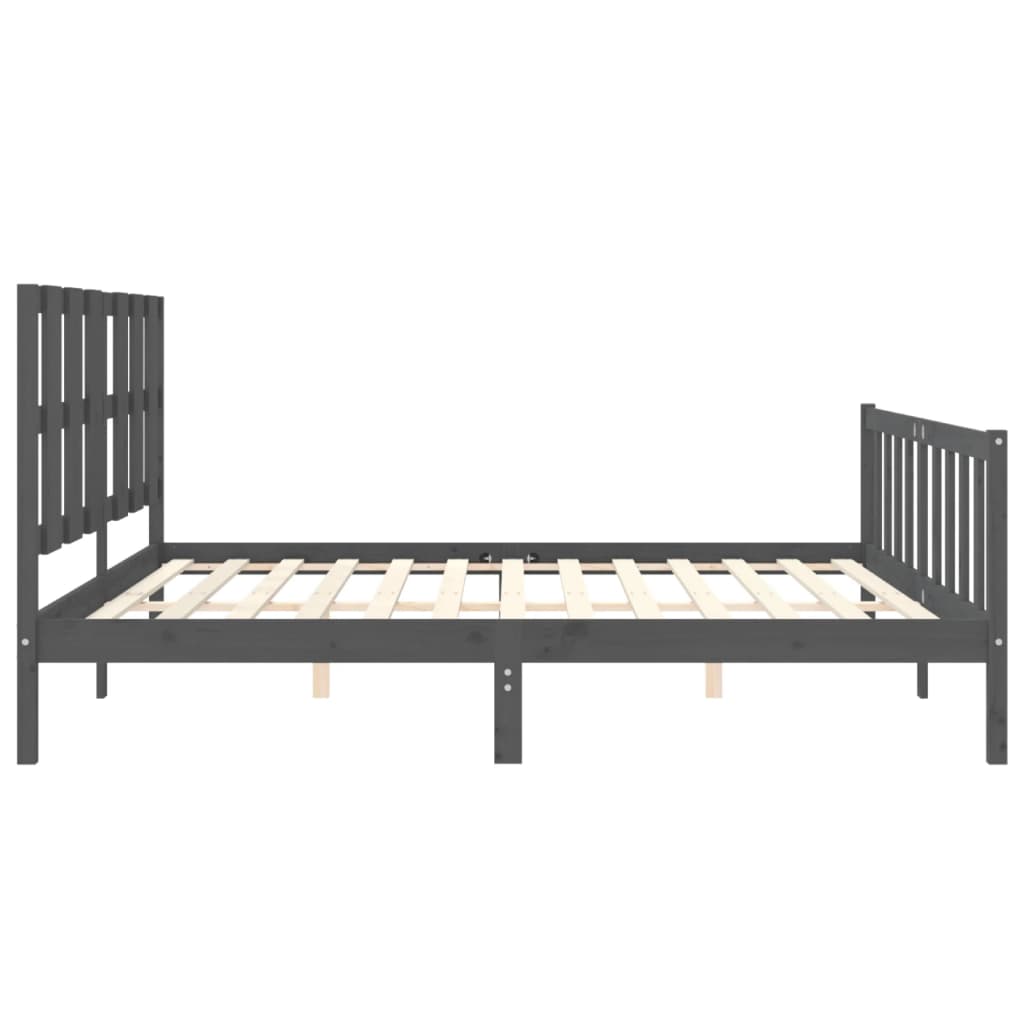 vidaXL Bed Frame with Headboard Grey 180x200 cm Super King Solid Wood