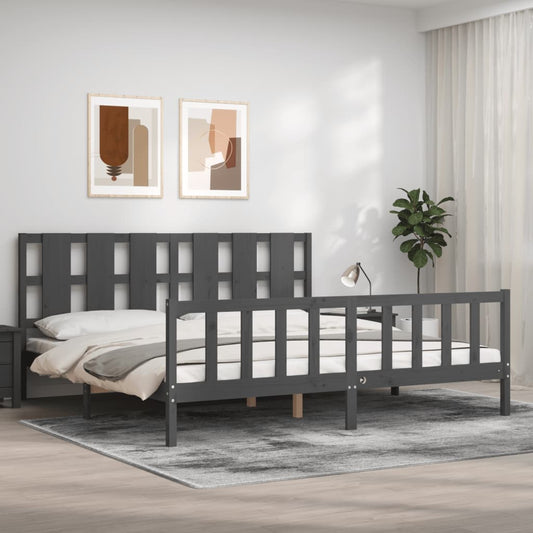 vidaXL Bed Frame with Headboard Grey 180x200 cm Super King Solid Wood